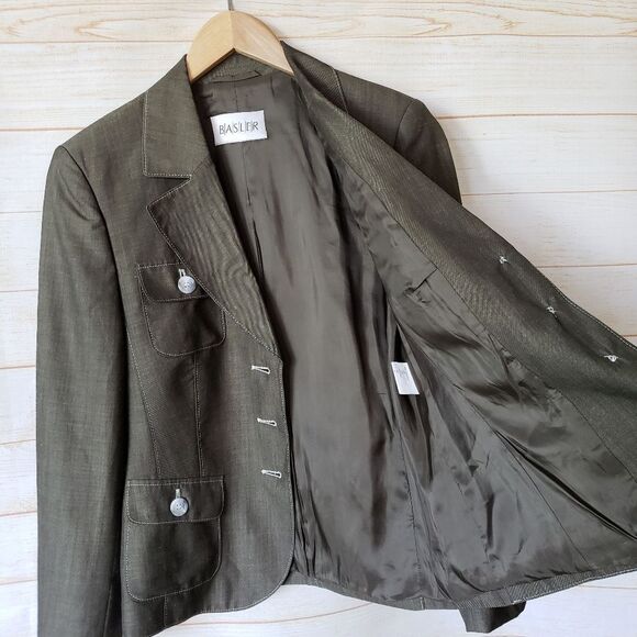 Vintage Basler Silk Linen Jacket Blazer Women's Size 38 Olive Green Business - Picture 6 of 8